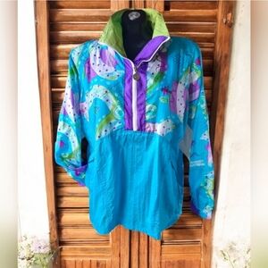 Vtg Wilson Advantage Windbreaker Womens Large 1/4 Zip Pullover Bright Multicolor